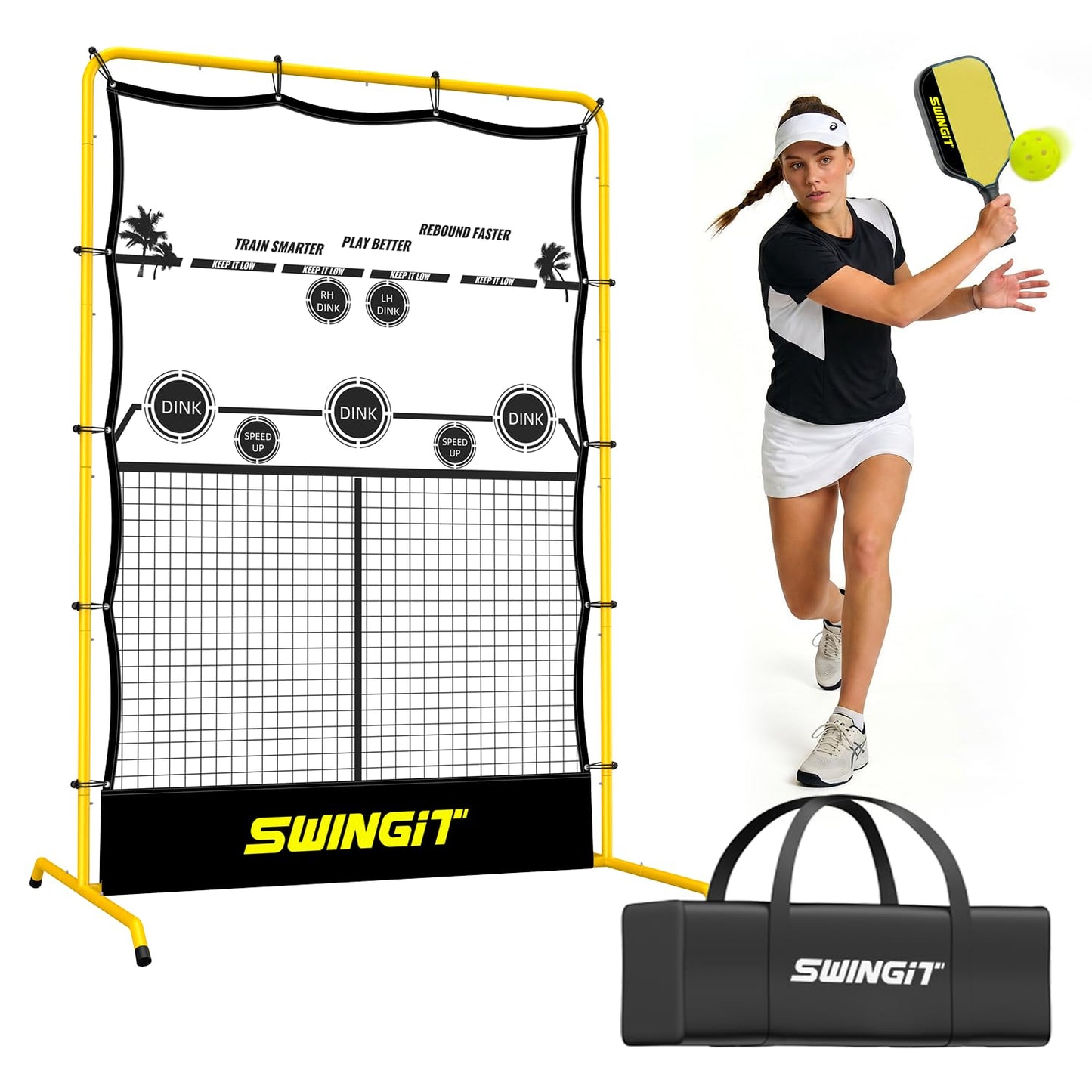 Mini Pickleball Rebounder Net 4x6FT Training Equipment Aid, Portable Metal Frame Solo Trainer, Portable Solo Practice Dinks Volleys Drills in Quick Setup for Indoor Garage Outdoor Driveway Backyard