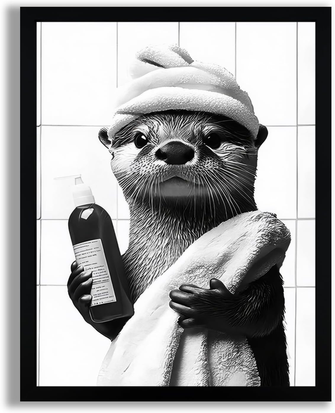 SYWENNOI Framed Black and White Bathroom Canvas Art - Funny Otter Bath Decor | Ready to Hang 8x10 Inches