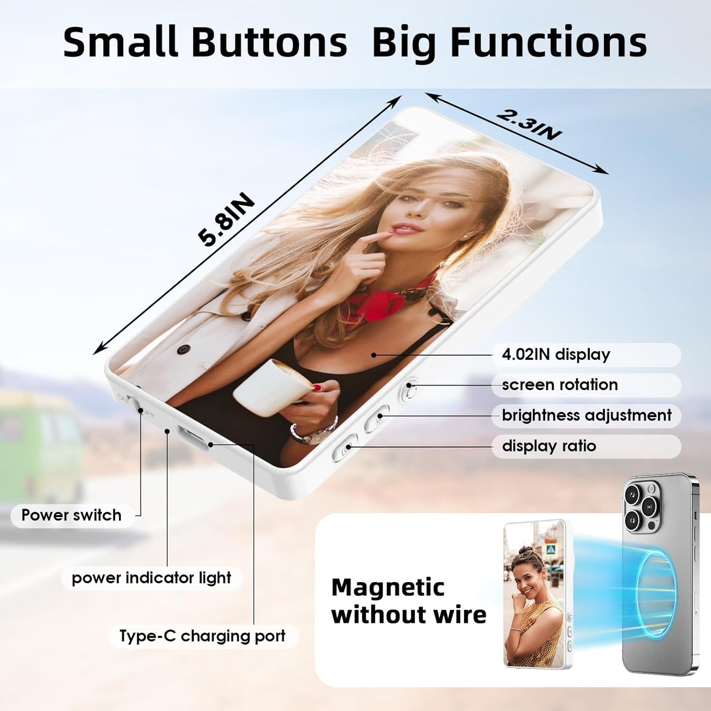 CONNOVA Control,1080P Phone Vlog Selfie Monitor Screen,Magnetic Mount Wireless Connection with Remote Wireless