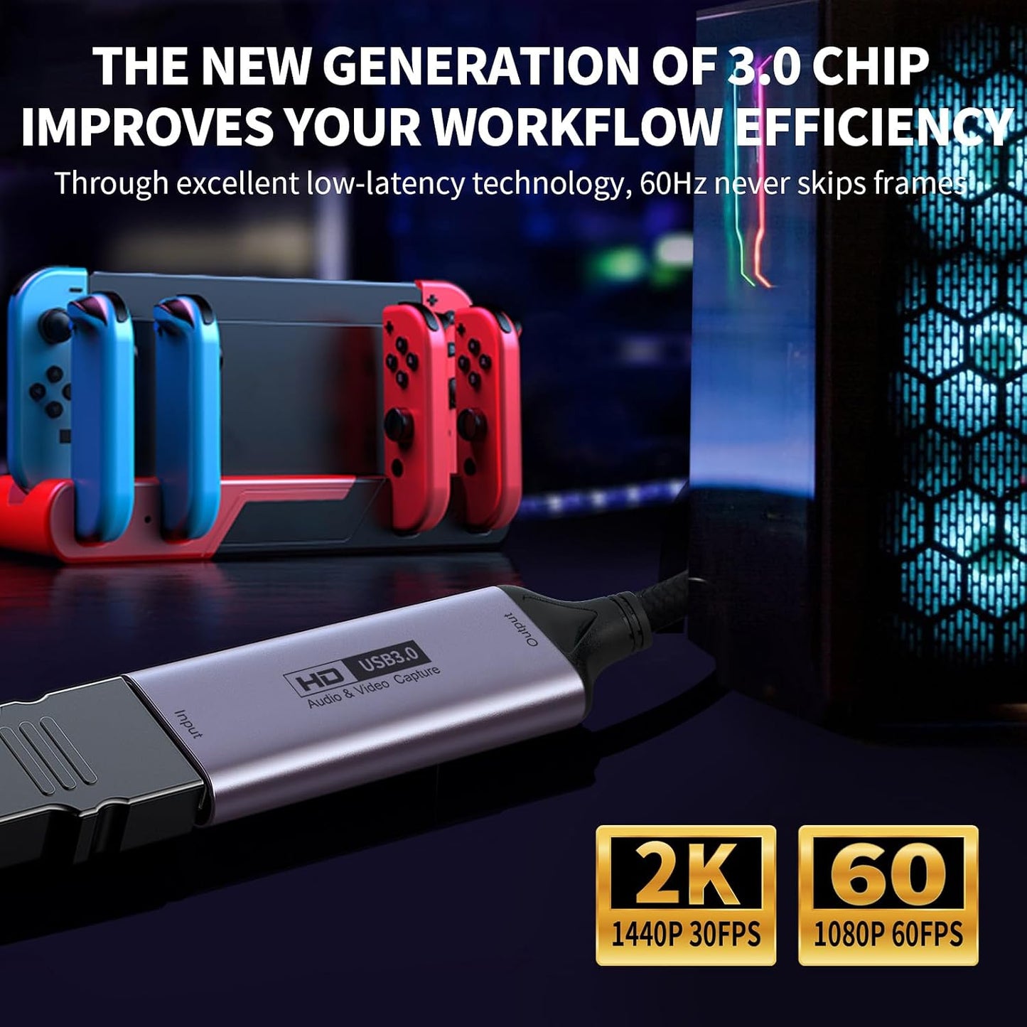 Fulfalic 4K 3.0 1080P 60fps Video Capture Card, HDMI to USB C Capture Card, HD Live and Record Video Audio Grabber