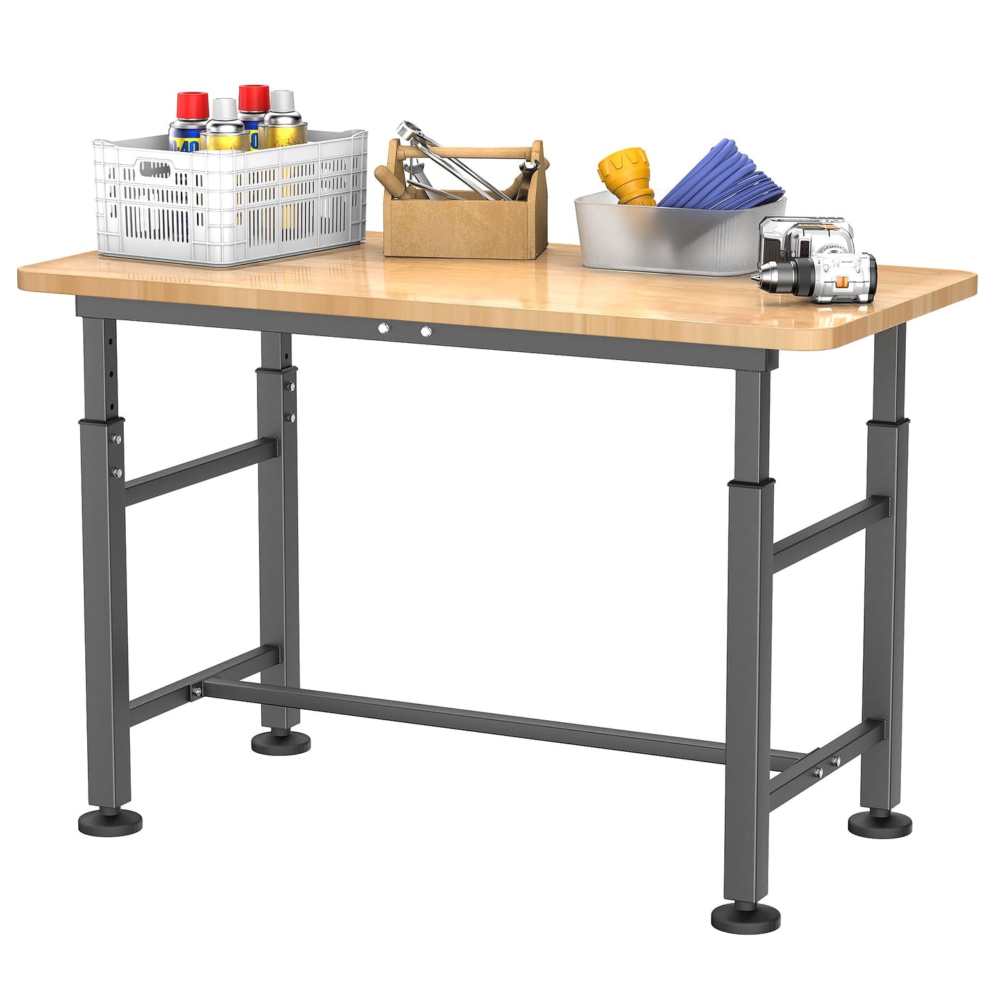 EVERHANGER Workbench for Garage, Adjustable Height Work Table, Heavy Duty Rubber Wood Top Workstation for Workshop, 47.5 x 23.5 Inch