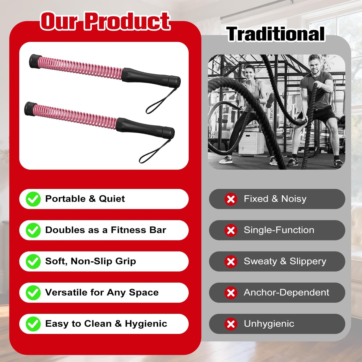 Relife Ropeless Battle Ropes, 2 in 1 Weighted Cordless Battle Ropes for Home Gym - Portable Home Gym Equipment for HIIT, Strength Building, Low-Impact Cardio for Men & Women