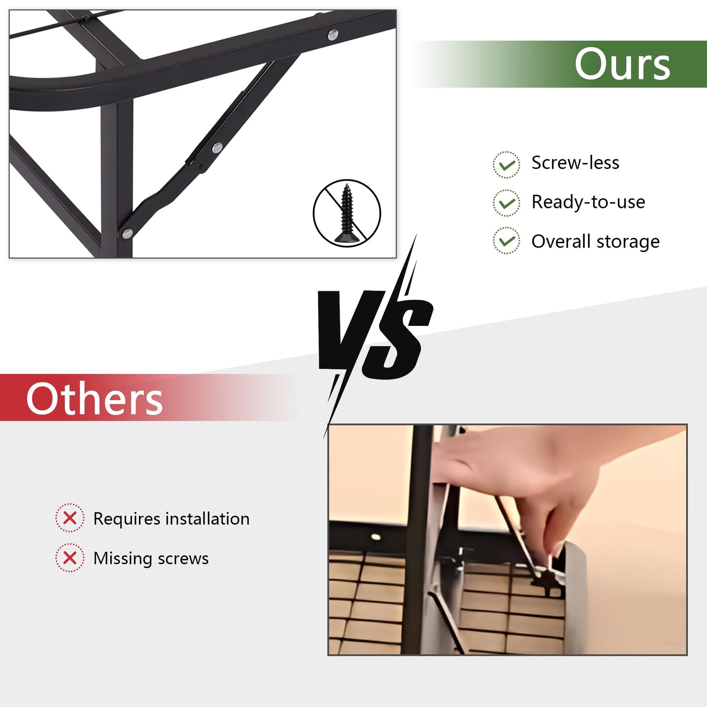 VECELO No Tools Required Metal Folding Bed Frame - 14 Inch Heavy Duty Platform Base, 660lbs Max Support, Twin Size Jet Black, Ideal for Small Apartments & Guest Rooms