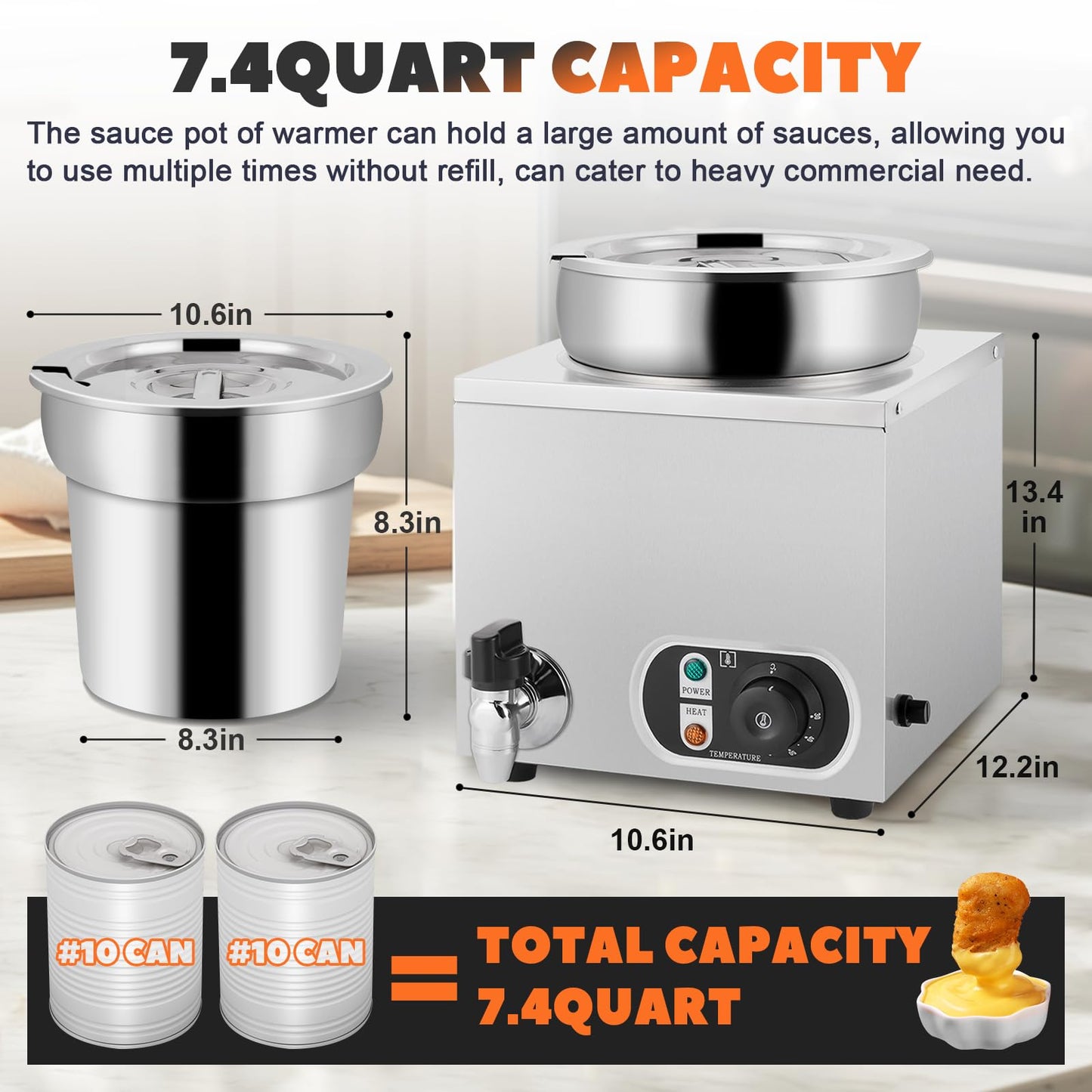 Nacho Cheese Warmer Dispenser 7.4Quart Hot Fudge Warmer Commercial Soup Warmer with Ladles, Food Warmer for Nachos Cheese Caramel Popcorn Hot Fudge Sauces 86-185℉110V