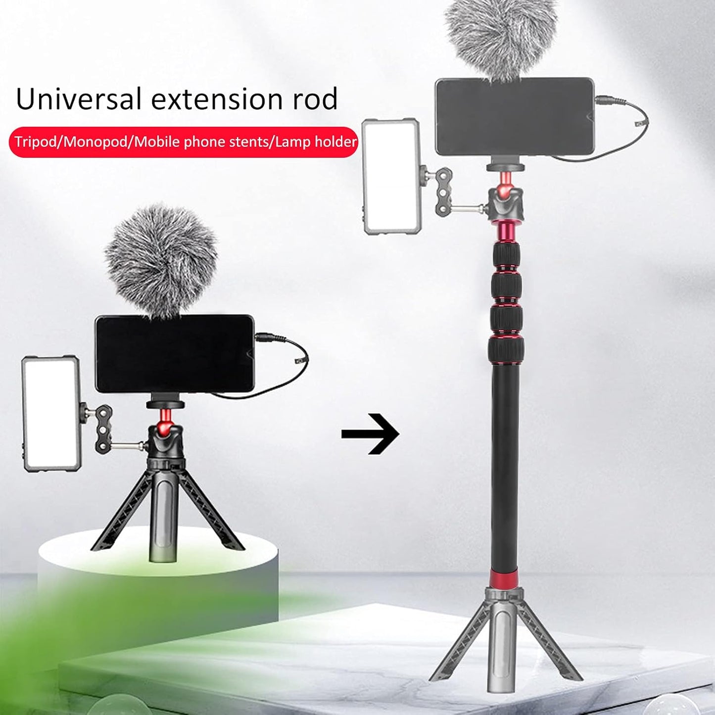 VBESTLIFE 33.5-108cm/13.2-42.5in, 1/4 Aluminum Alloy Monopod, Universal Screw Tripod Extension Rod