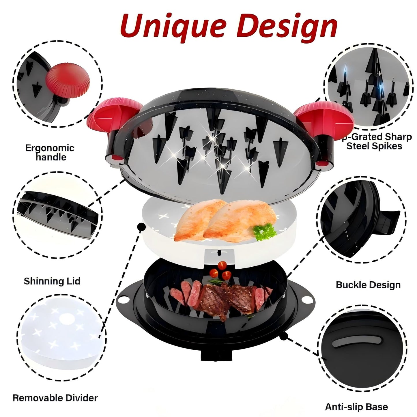 Chicken Shredder Meat Shredder Tool Twist Large - Chicken Breast Shredder Tool with Stainless Steel Spikes Shredding Tool for Shredded Chicken Beef Pork Kitchen Gadgets Essentials (Red&Black)