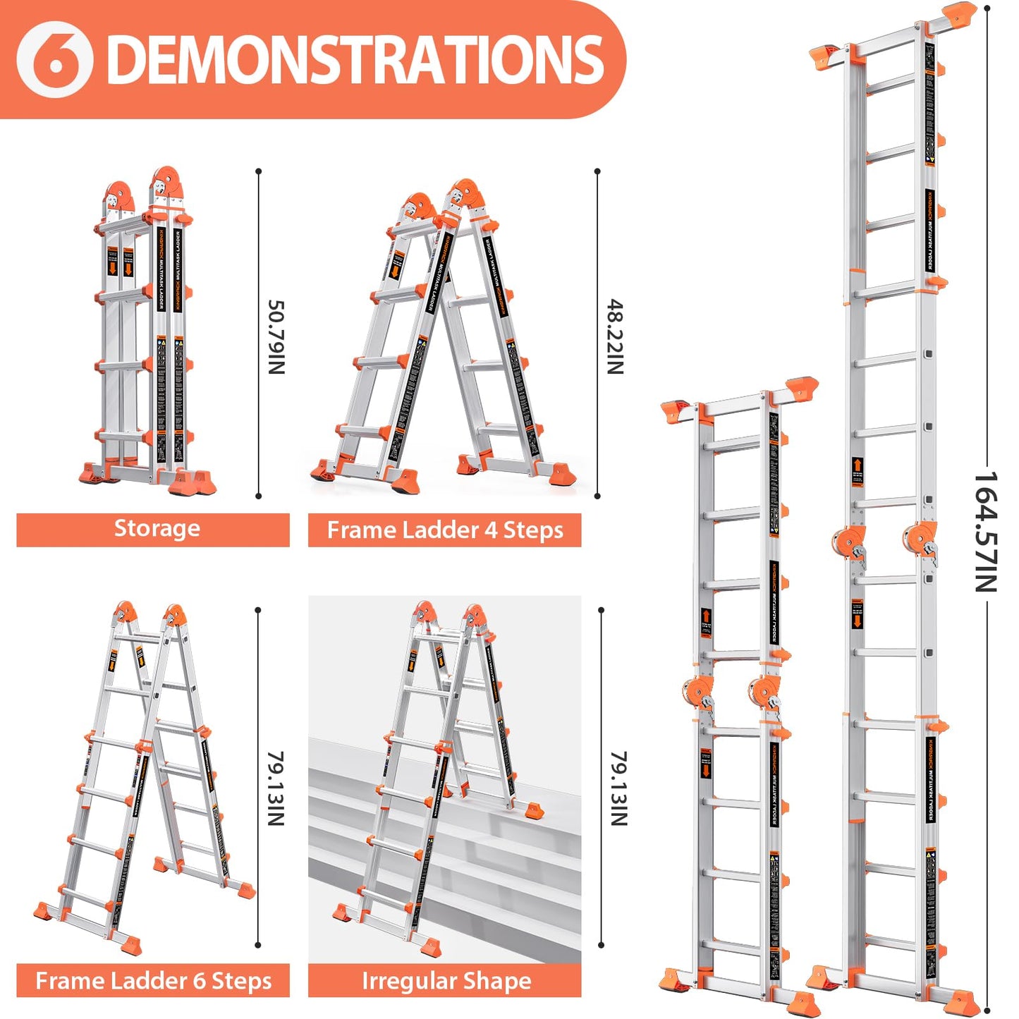 KINGRACK Ladder, A Frame 4 Step Extension Ladder, 11.4 Ft Anti-Slip Multi Position Ladder with Stabilizer Bar, 330 lbs Security Load Telescoping Aluminum Ladders for Stairs Home Outdoor Roof Work