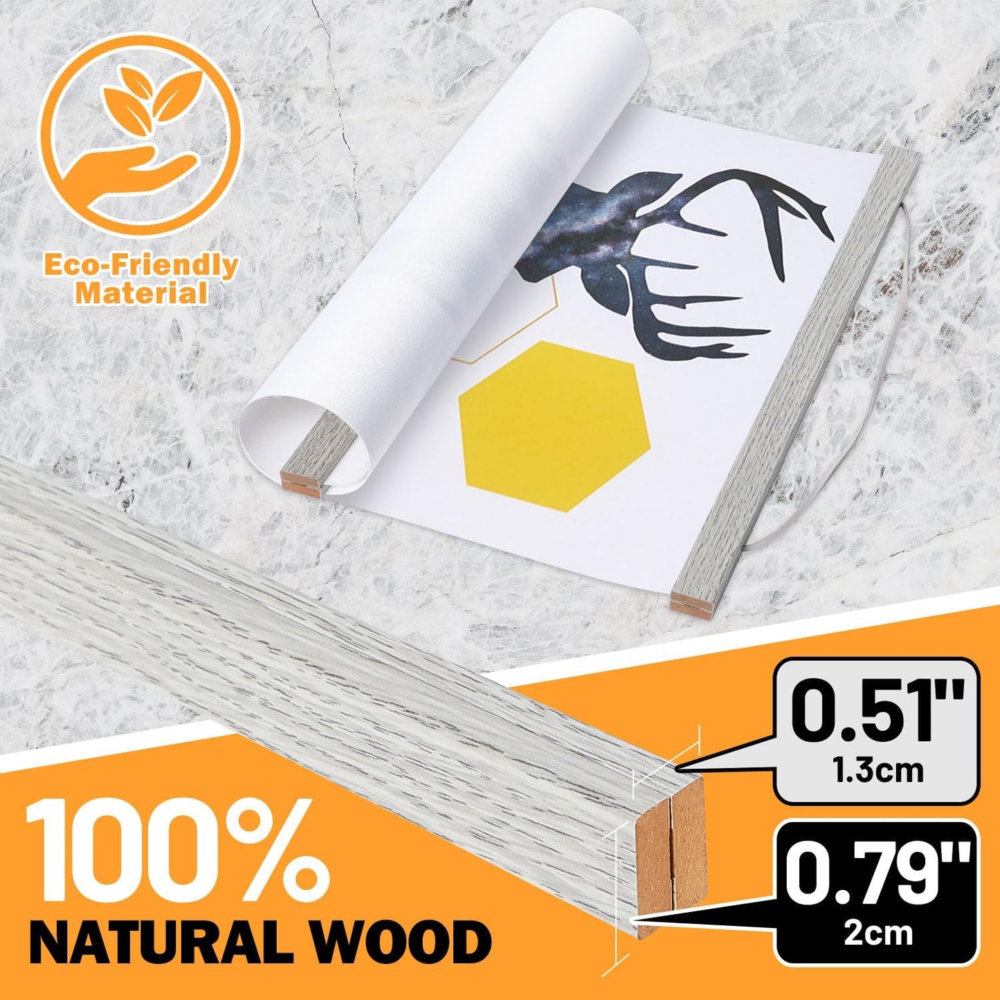 Benjia Magnetic Poster Hanger - 20" Wooden Frame for Canvas & Artwork | Grey Color, Easy Wall Display