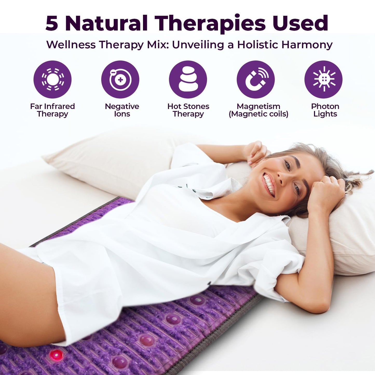 MediCrystal Far Infrared Amethyst Mat - Natural Agates + Photon Red Lights - FDA Registered - Negative Ion - Heating Pad (Mini 32" L x 20”W)