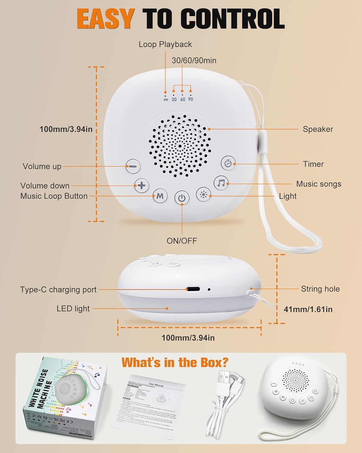 White Noise Sound Machine - Portable Sleep Aid with 20 Soothing Sounds & 9-Color Night Light