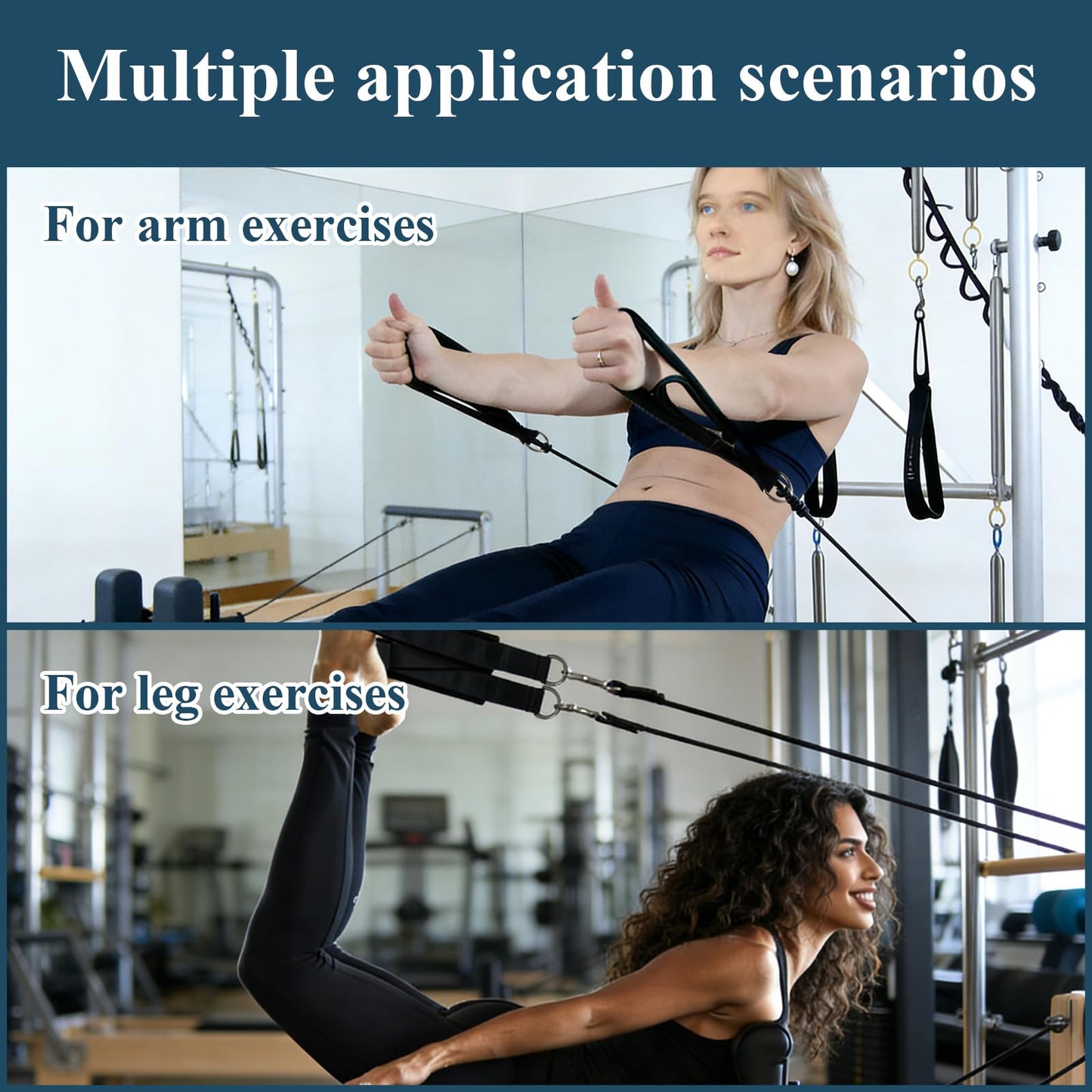 2 Pack Pilates Reformer Straps with Soft Padding - Double Loop D-Ring Accessories for Pilates, Yoga & Home Gym