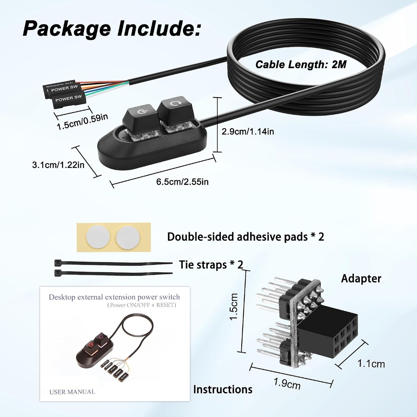 Reset (2M, MEIRIYFA Desktop Computer Power Switch Power Supply Cable, External PC Power Button Extension Cable with ON
