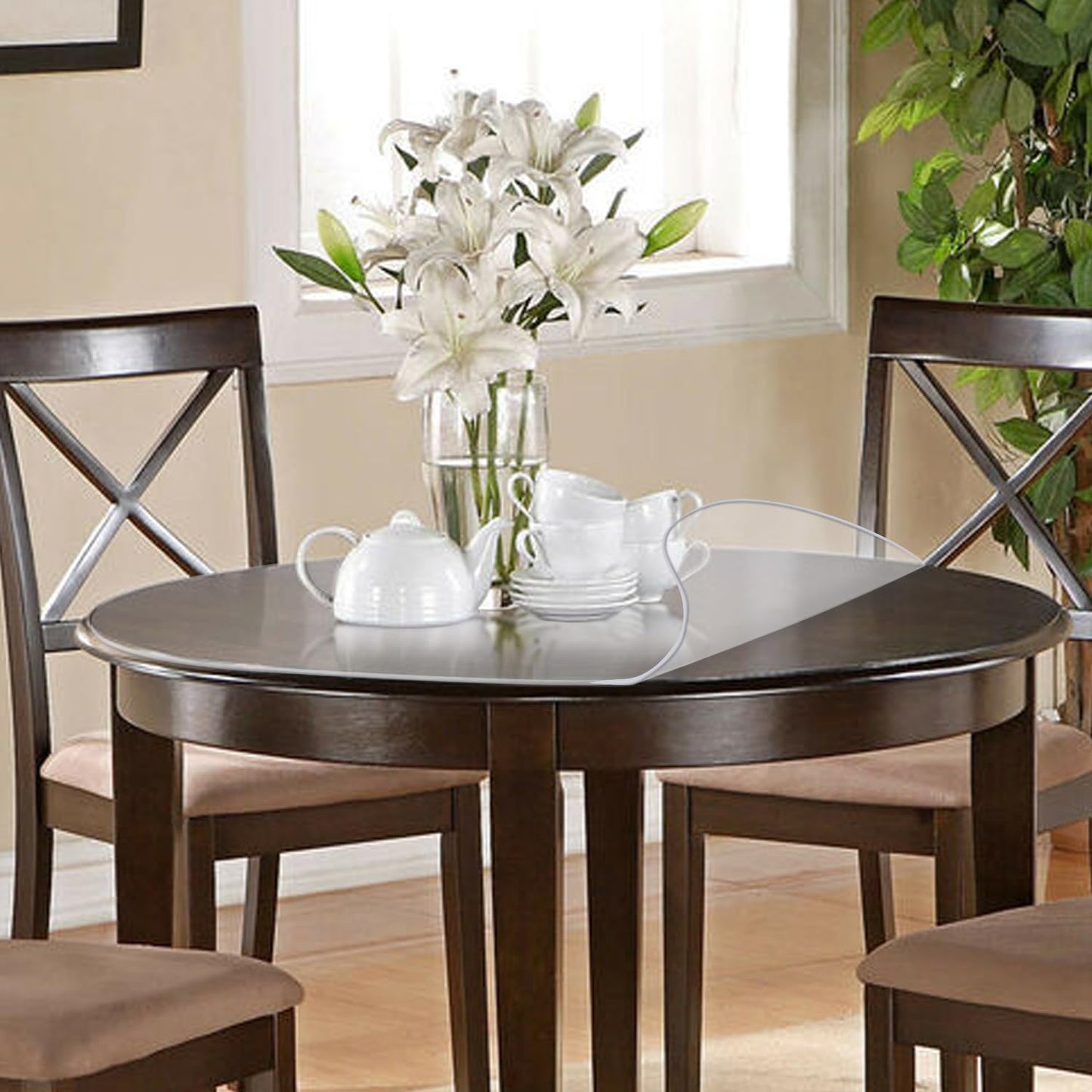 Whirltique Round Clear Table Protector, 70" Round, 1.5mm Thick, Clear Vinyl Table Cover, Scratch Resistant, Dining Room Table Cover