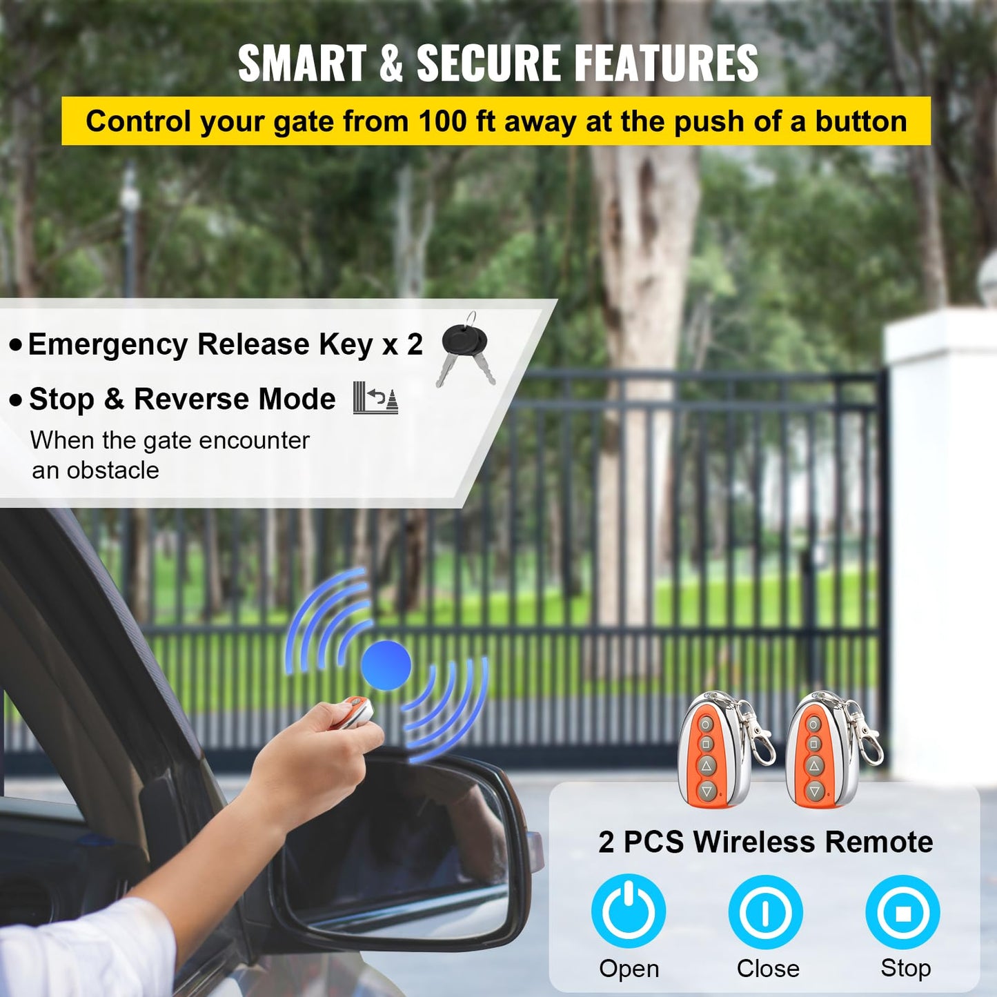 Happybuy Automatic Sliding Gate Opener 3100LBS with 2 Remote Controls, 500W Gate Operator Hardware Kit for Security, Electric Rolling Driveway Slide Gate Motor, Chain Driven Gate Opening System