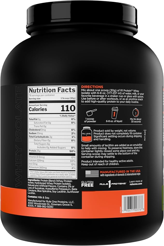 Rule 1 R1 Protein Whey Isolate - with 25g Protein & 6g BCAA Exclusively from Isolated & Hydrolyzed Sources for Workout Recovery (5 Pounds*, Pistachio Ice Cream)