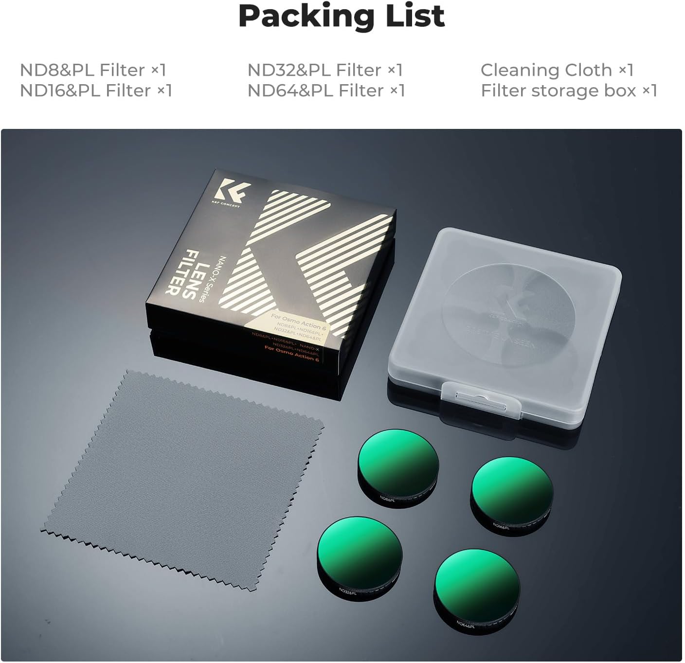 K&F CONCEPT 6, 4 Pack (ND8/PL ND16/PL ND32/PL ND64/PL) CPL ND Filter Kit Compatible with DJI Osmo Action Hybrid Neutral