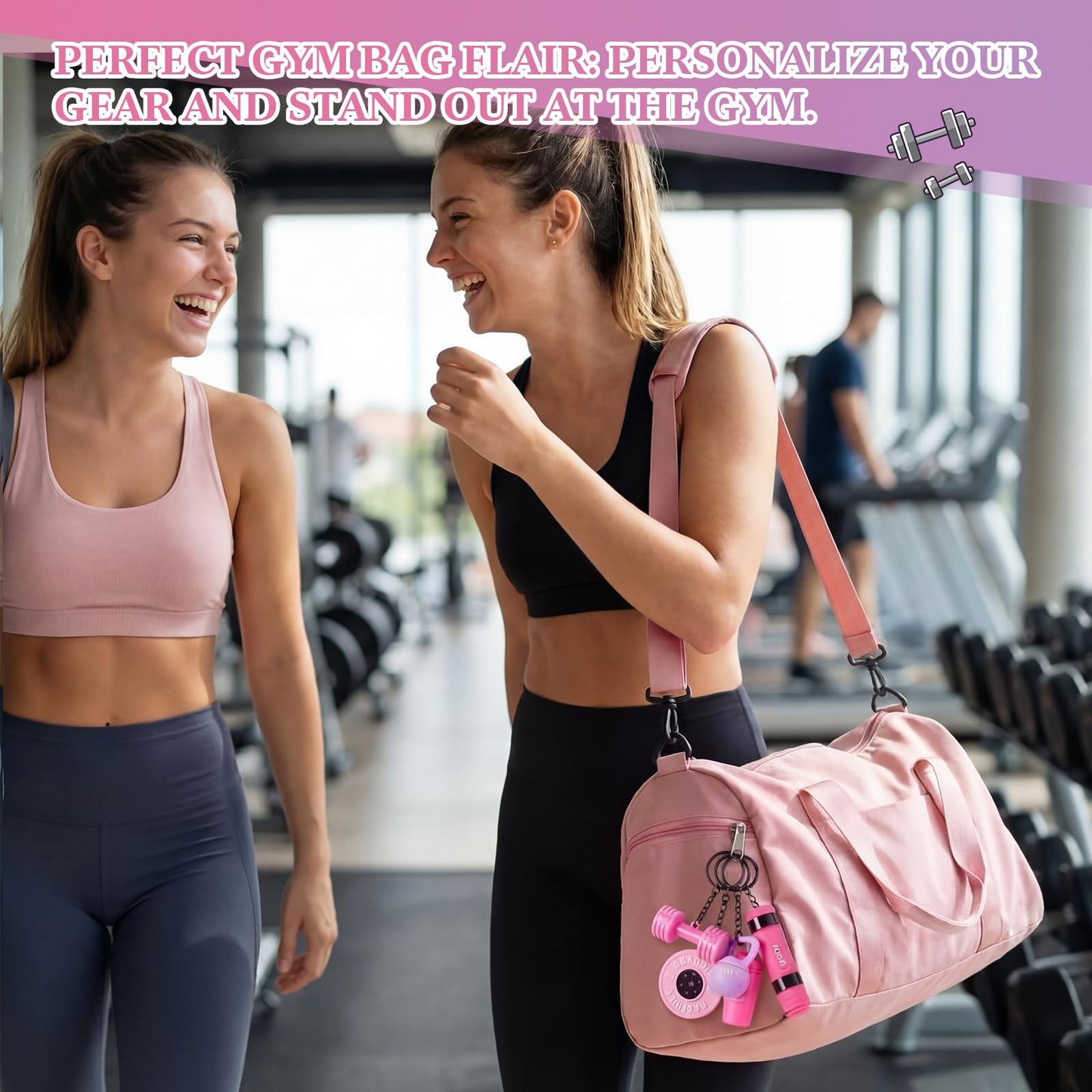 Tondiamo 20 Pcs Gym Keychain Bulk Weight Fitness Gifts Barbell Dumbbell Kettlebell Bottle Keychain for Women Men Gym Lover(Pink & Purple,Dreamy Macaron)
