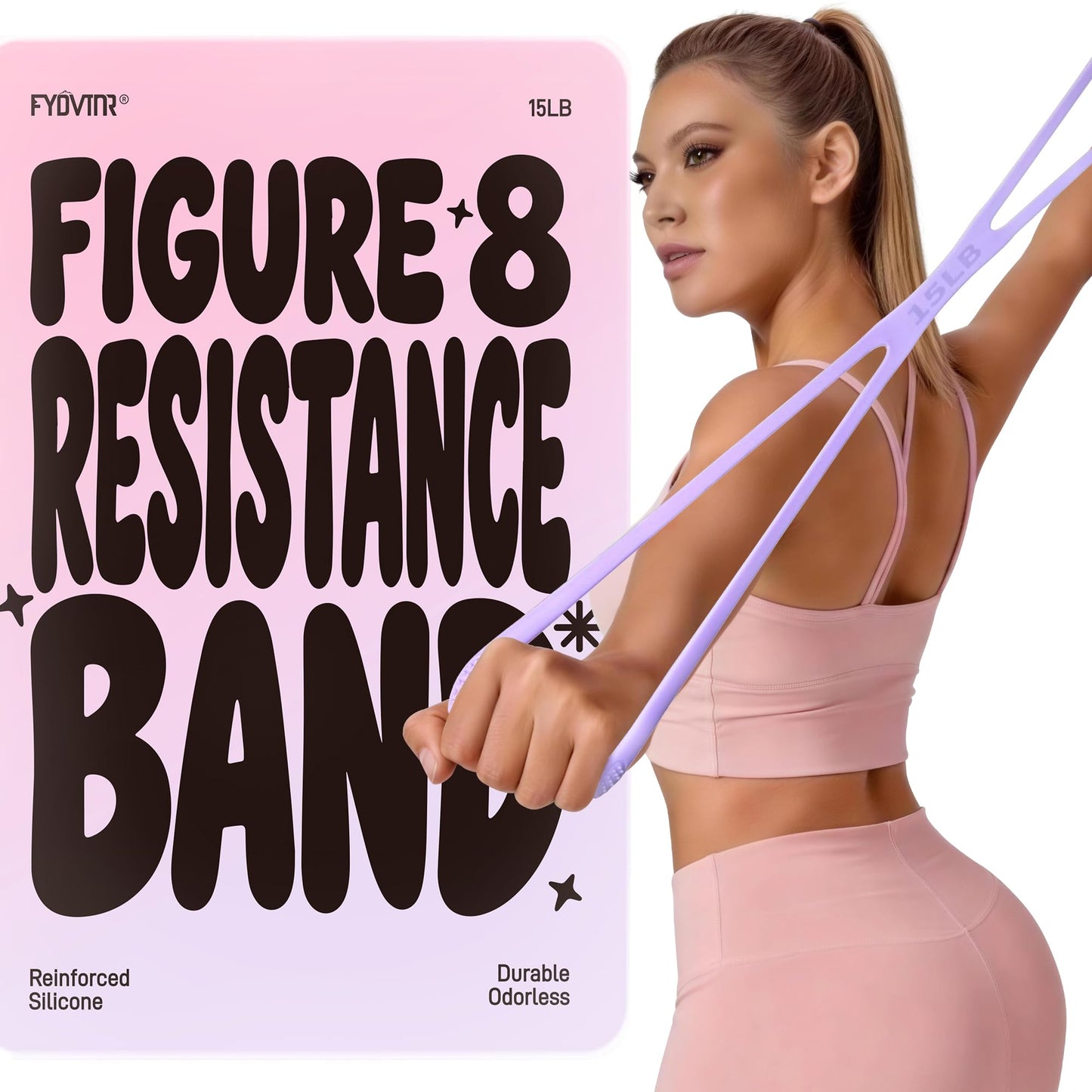 Figure 8 Resistance Bands for Women with User Manual, Upgraded Durable & Odorless Silicone for Arm Back Shoulder Yoga Pilates & Physical Therapy