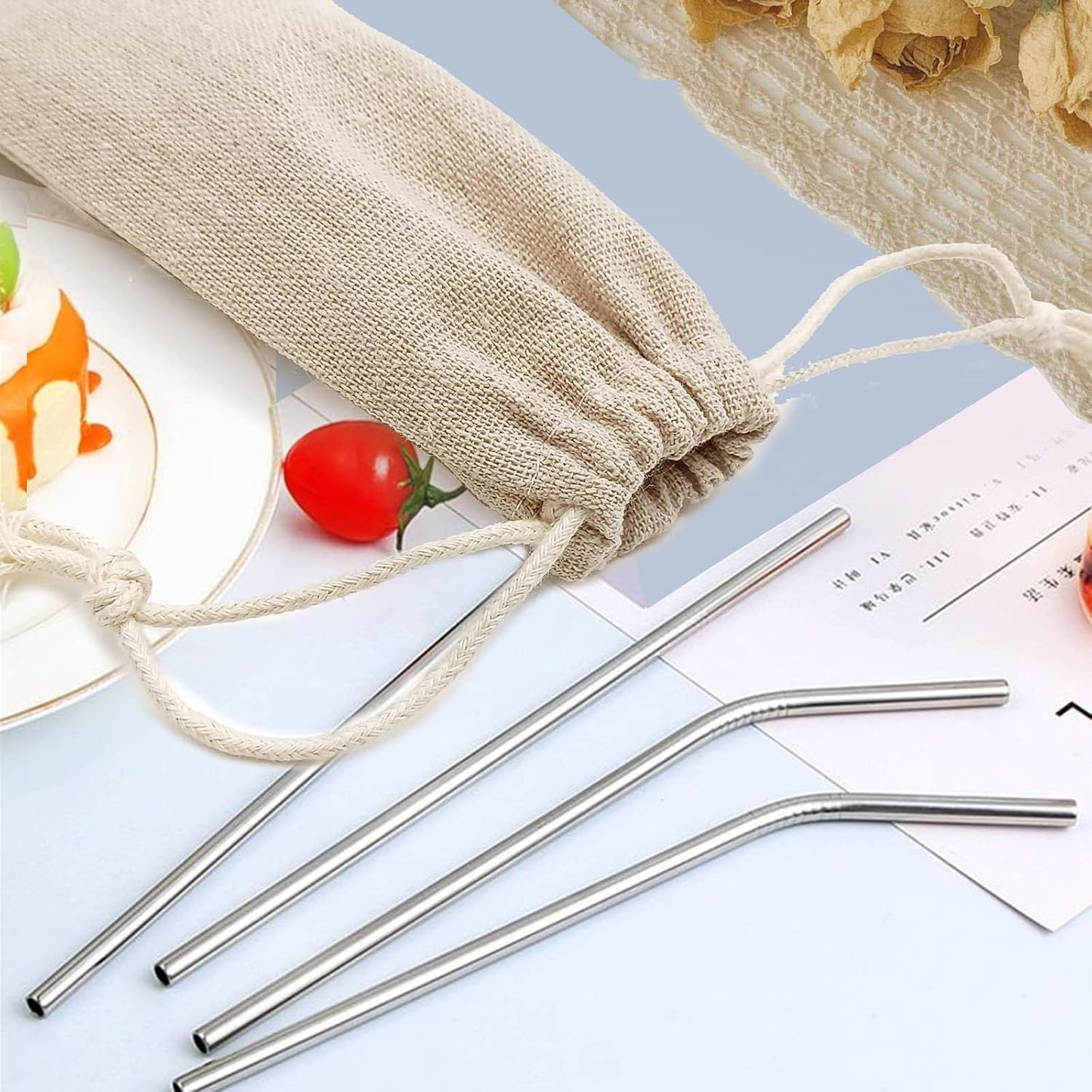 Saihisday Portable Cotton & Linen Pouch Bags - 20 Pcs Drawstring Cases for Straws & Cutlery Storage