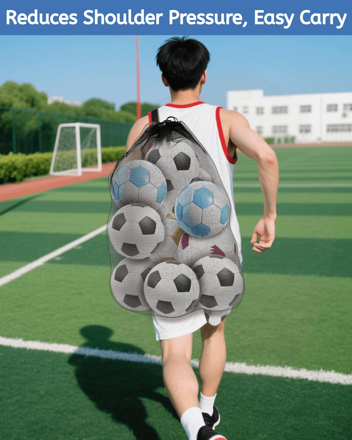 Youeon 4 Pcs Extra Large Mesh Ball Bags 30 x 40 Inch, Heavy Duty Sports Ball Bag with Drawstring Closure & Adjustable Shoulder Strap, Black Ball Storage Bags for All Kinds of Balls, Laundry