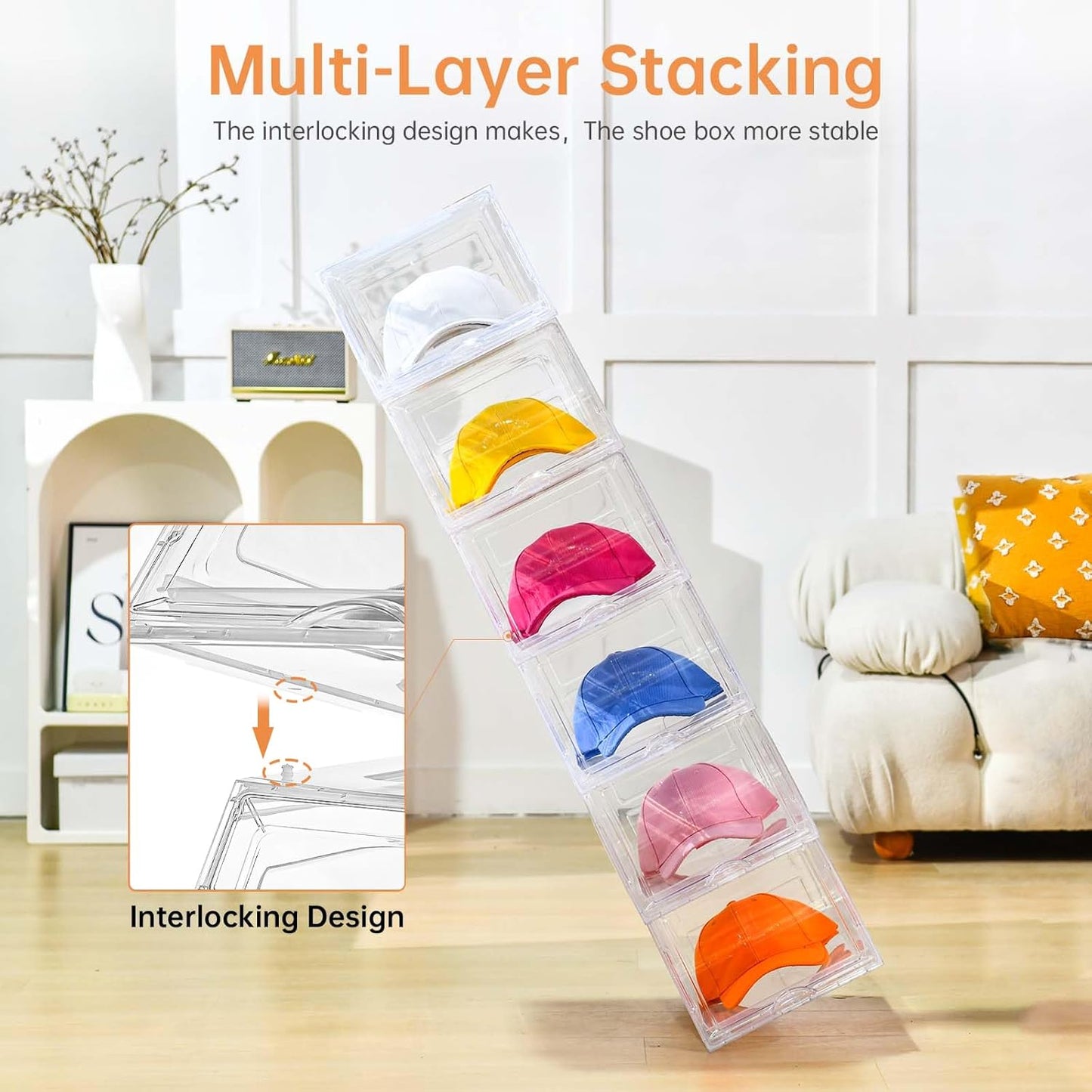 Skiennix Hat Organizer - Large Clear Baseball Cap Holder with Sliding Tray | 2 Pack, Holds 12 Hats