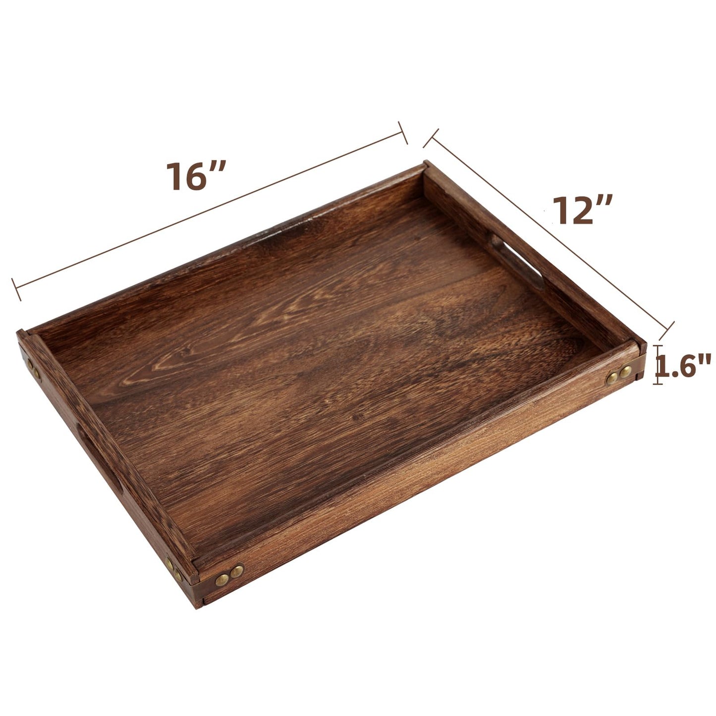 Wood Serving Tray with Handles,Farmhouse Wooden Tray for Ottoman,Decorative Serving Trays Platter for Breakfast in Bed,Lunch,Dinner,Appetizers,Patio, Coffee Table, BBQ,Party,Lap &Couch(16 Inches)