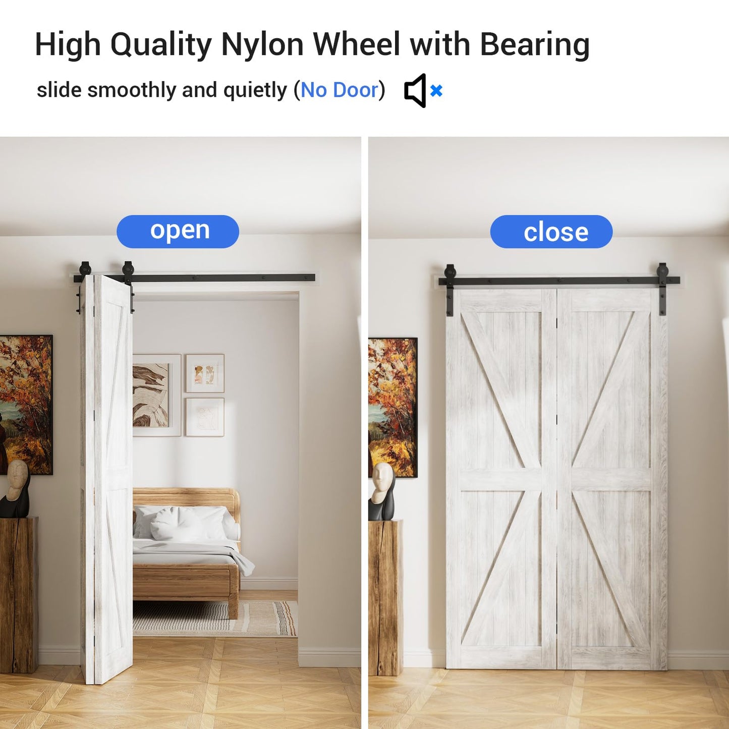 CCJH 30" Bi-Folding Sliding Barn Door Hardware Kit for 2 Doors,Slide Smoothly Quietly,Black Track J Shape Roller,No Door