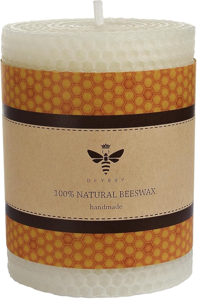White Beeswax Pillar Candle - Handmade Pure Beeswax Rolled Candle for Gift & Home Decor (3×4 in)