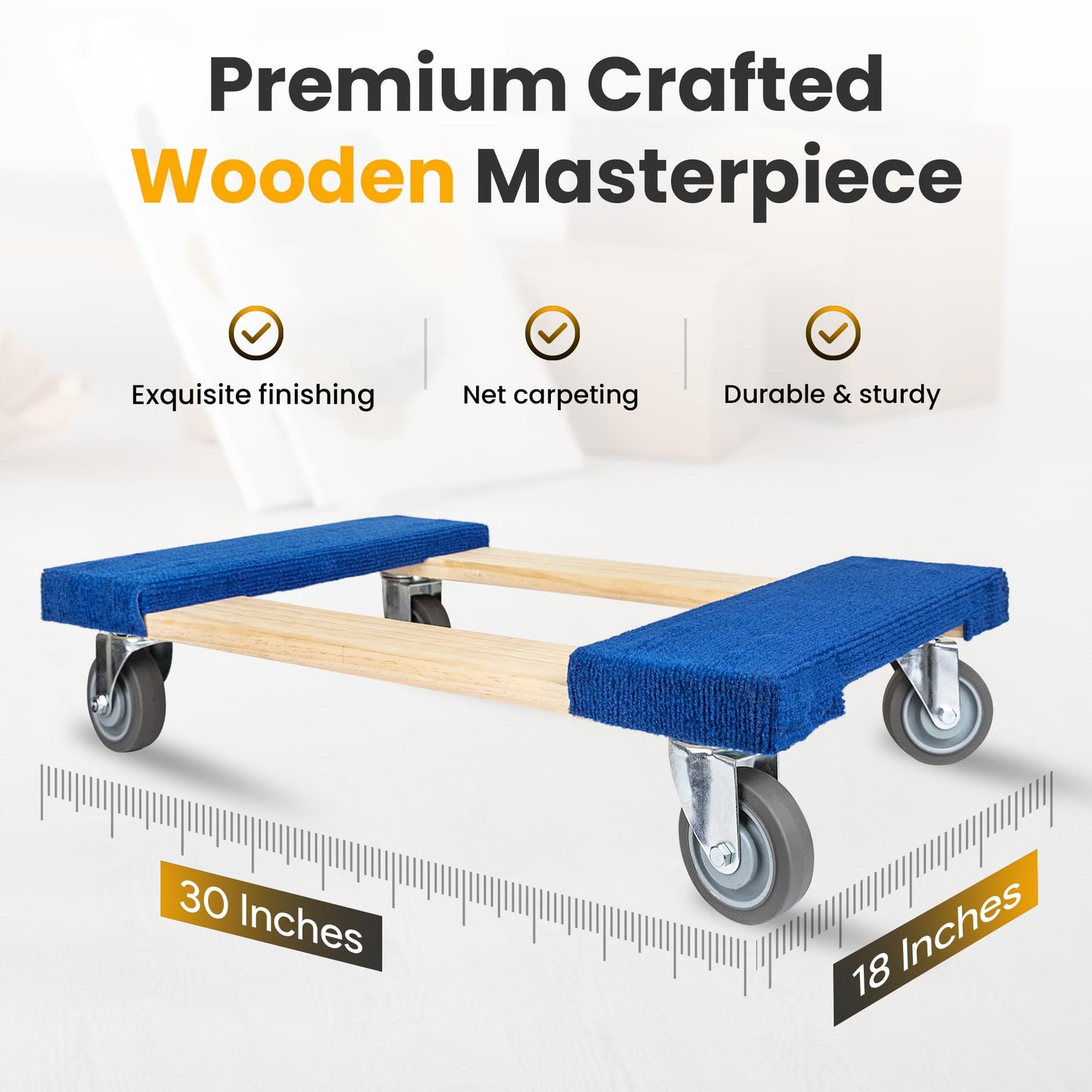 HaulPro Heavy Duty Furniture Dolly Fully Assembled with Four Wheels- 30" x 18"- 900 Pound Capacity for Easy Moving and Transport