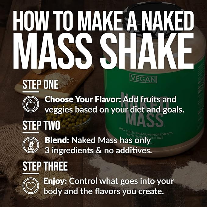 NAKED Vegan Mass - Natural Vegan Weight Gainer Protein Powder - 1,230 Calories, Non-GMO, Soy & Gluten Free, No Artificial Ingredients - 8LB Bulk - 11 Servings