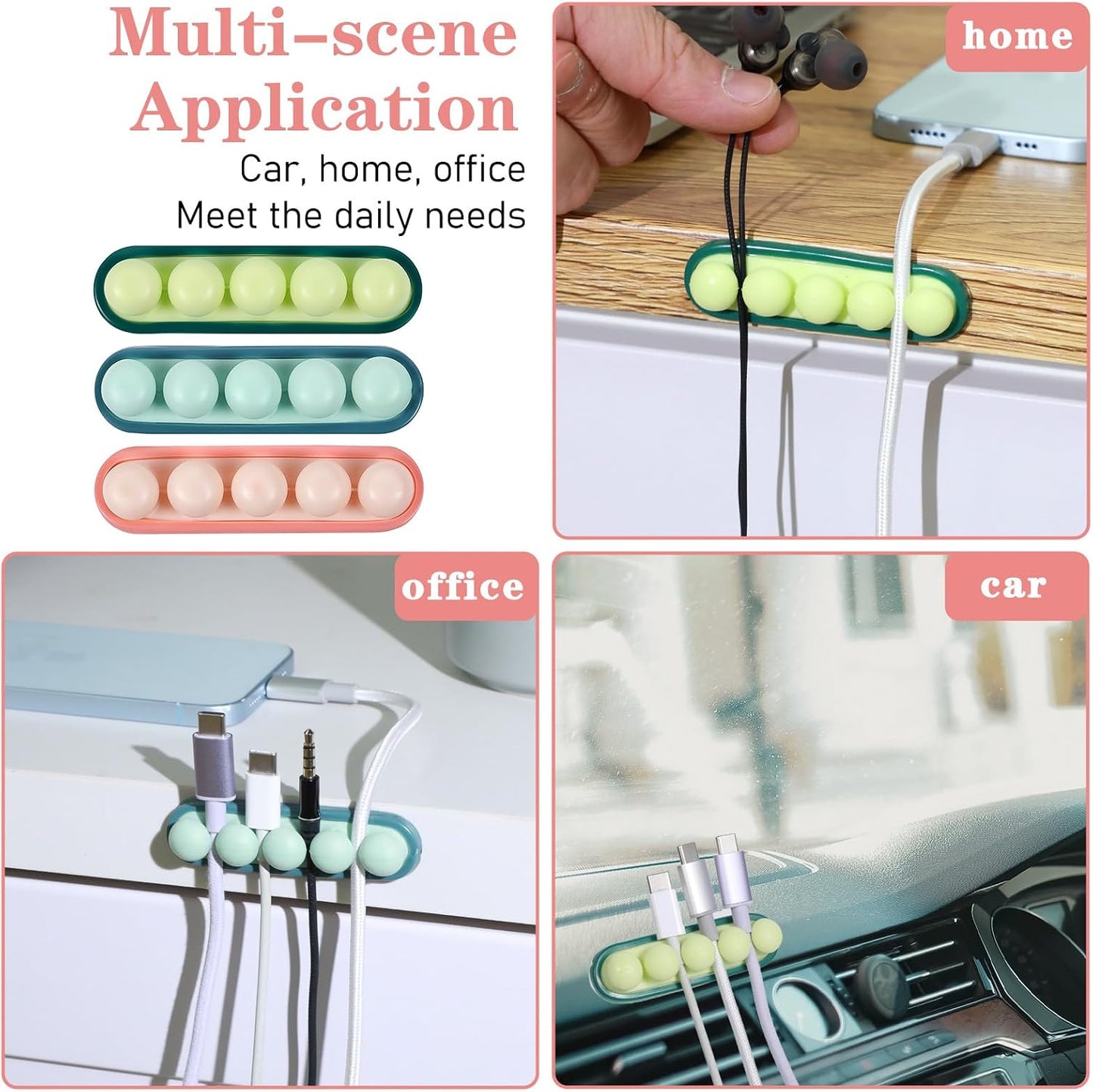 YBEATY 6 Pcs Pea Cable Clips Cord USB Holder Organizer Wire Management Cute Self-Adhesive Desk Cord Organizer Clip