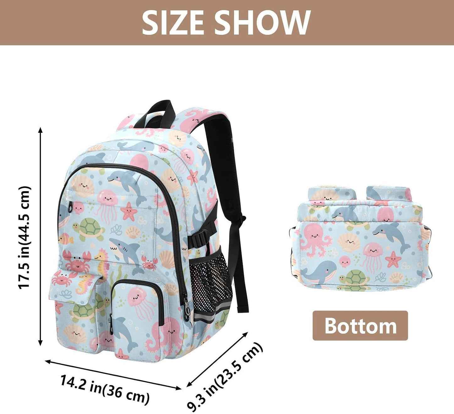 Backpack Backpack Daypack ALAZA School for Teen Girls Boys Ocean Crab Turtle Shells Kids Purse College Laptop Bookbag