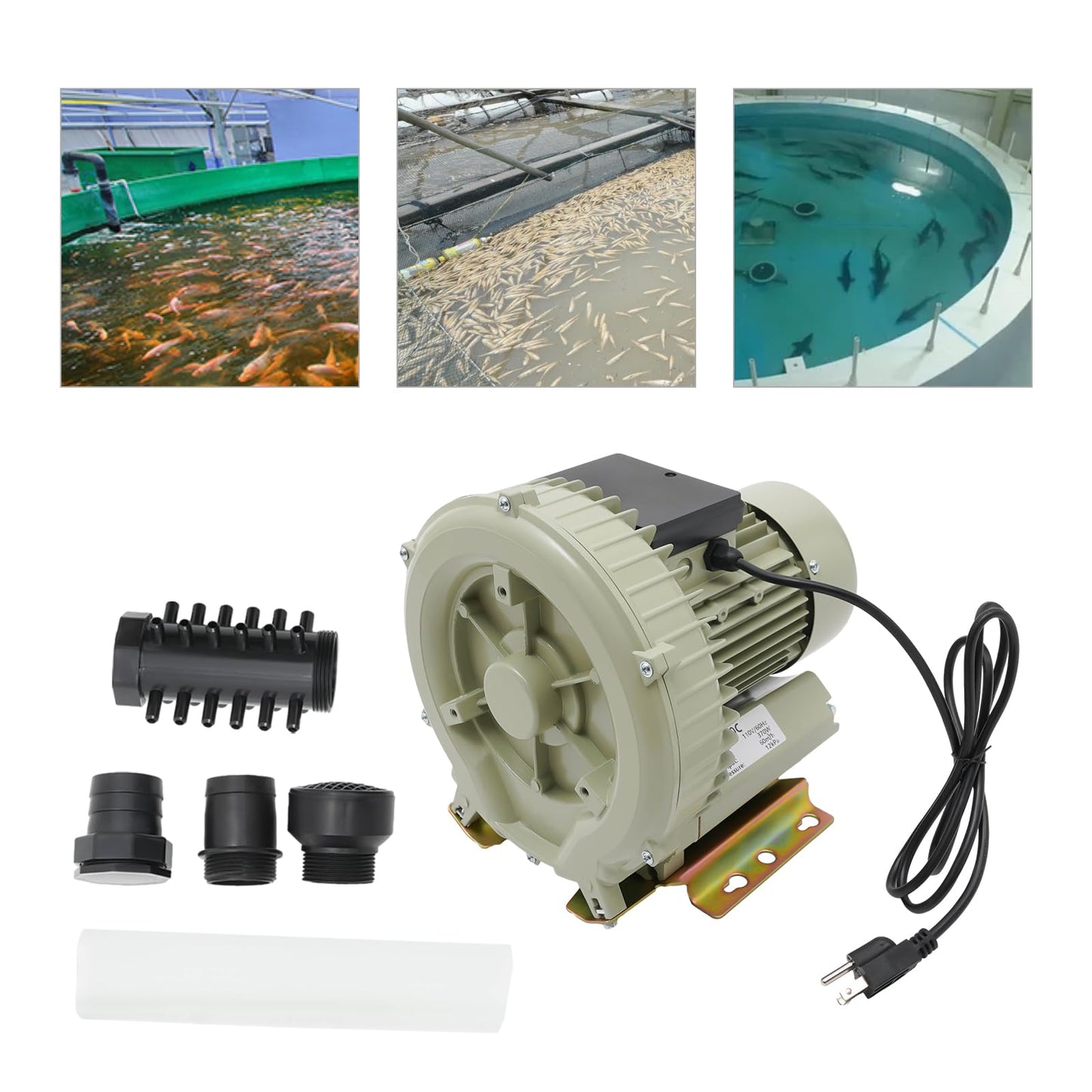 Aquaculture Vortex Air Blower Pump, 370W 12Kpa Industrial Fish Tank Electric Air Pump High Pressure Blower for Aquarium Pond