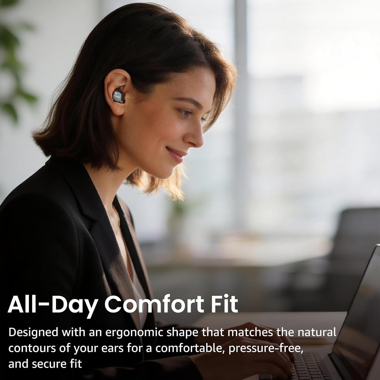 TOZO NC9 6 IPX8 5.3 60H 32 Hybrid Active Noise Cancelling Wireless Earbuds, Mics ENC Clear Call, Waterproof, in Ear
