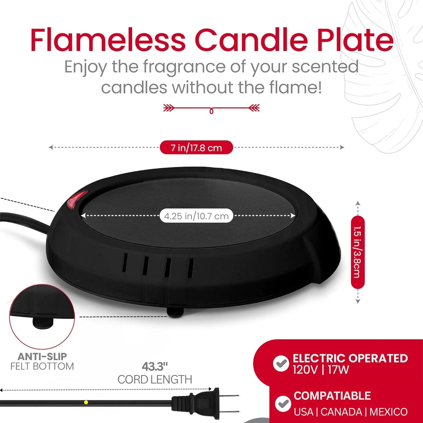 Skiennix Candle Warmer Plate - Flameless Scent Release | Versatile Mug & Jar Warmer - Black
