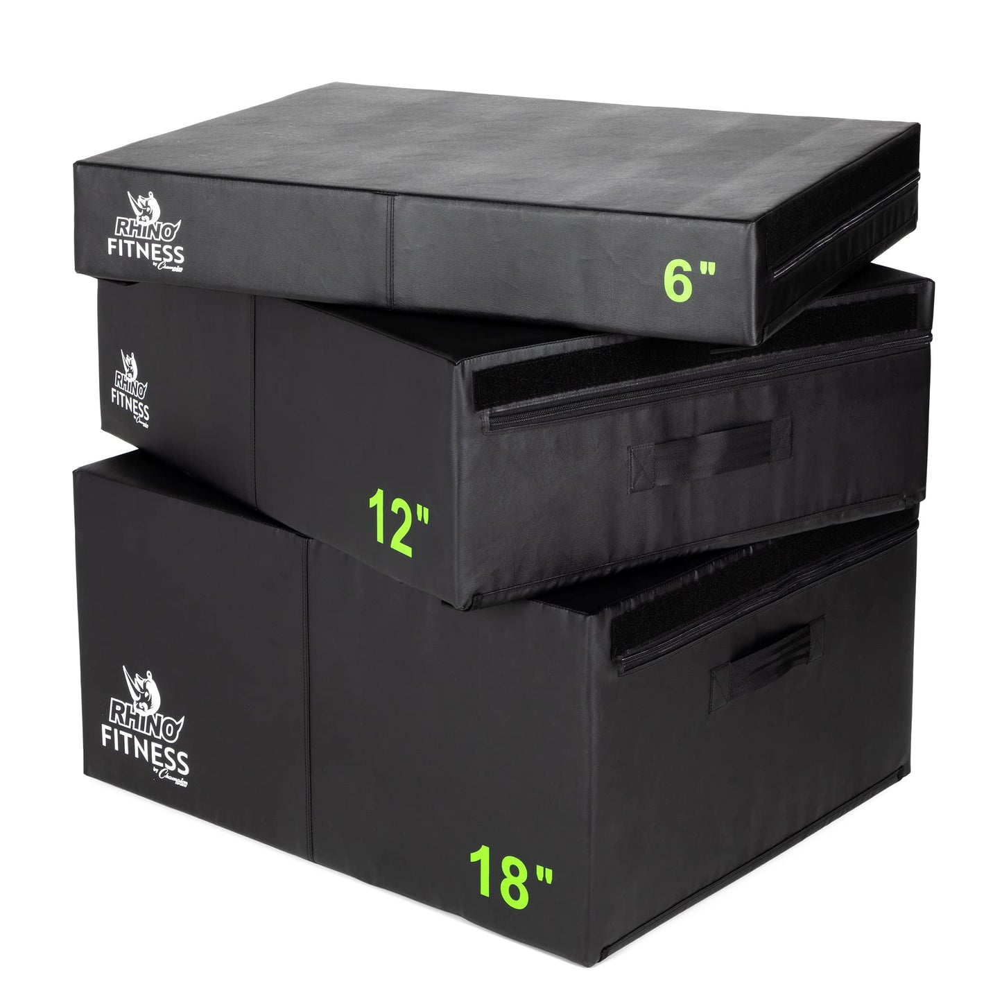 Champion Sports Foam Plyometric Box Set with 6", 12", and 18" Included - Durable Jump Boxes for Training with Handles, Hook and Loop Flaps - Stackable Cross Traning Plyo Box, Jumps for Gym