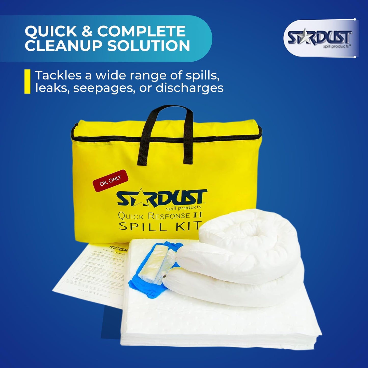 Stardust Spill Products Oil-Only Spill Kit – OSHA Compliant Solution for Vehicles, Industrial, & Restaurant Use, Emergency Response Oil Cleanup, 12-Pack