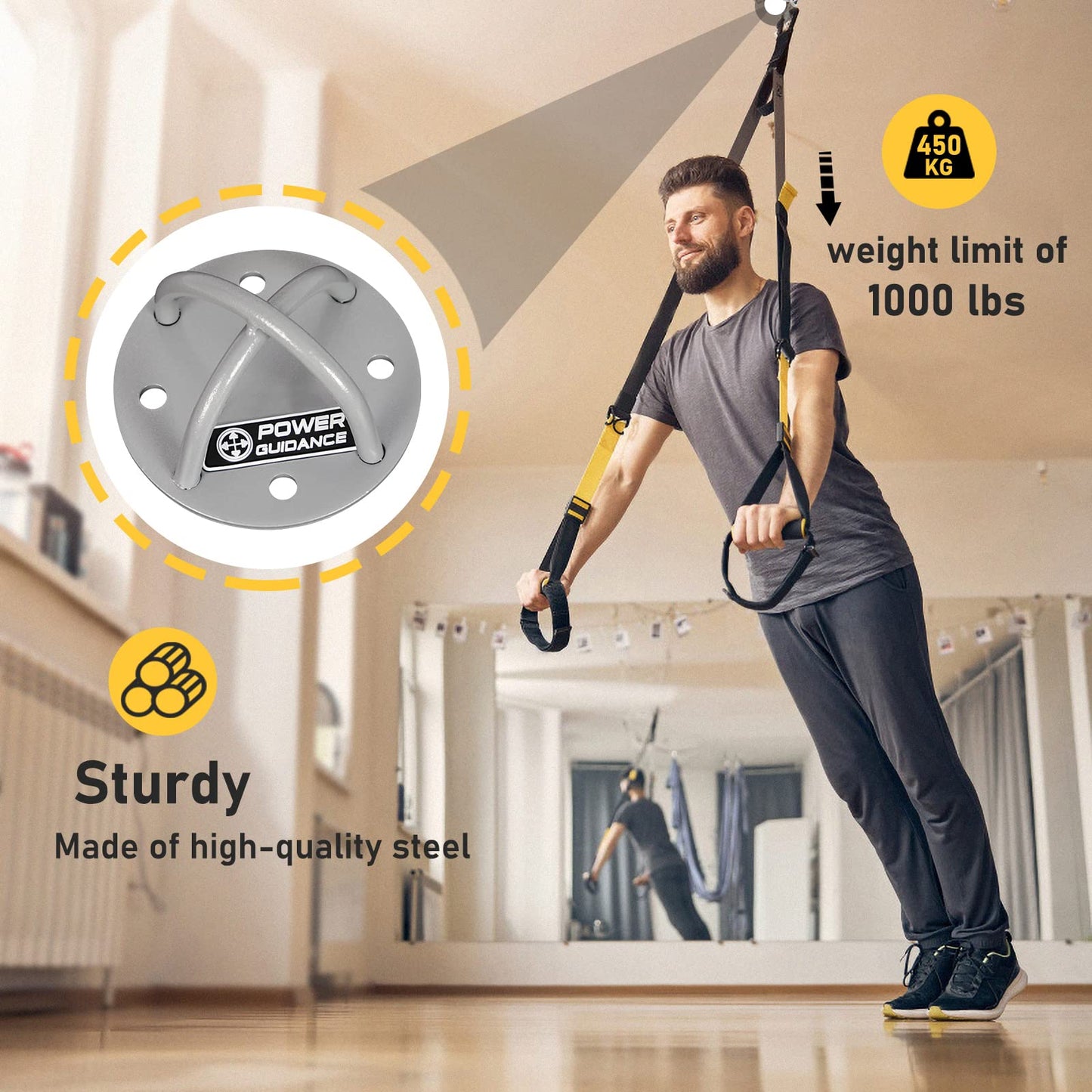 POWER GUIDANCE Wall and Ceiling Mount Bracket for Suspension Straps, Gymnastic Rings, Yoga Swings & Hammock Resistance Band Battle Rope (Sliver, Set of 2)
