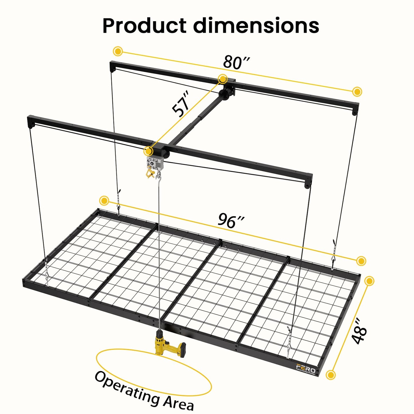 FERO Overhead Garage Storage Rack, 500 lb Capacity, 4x8 FT Garage Ceiling Storage Rack with Safety Lock, Heavy-Duty Ceiling Mounted Lift System, Drop-Down Garage Ceiling Organizer