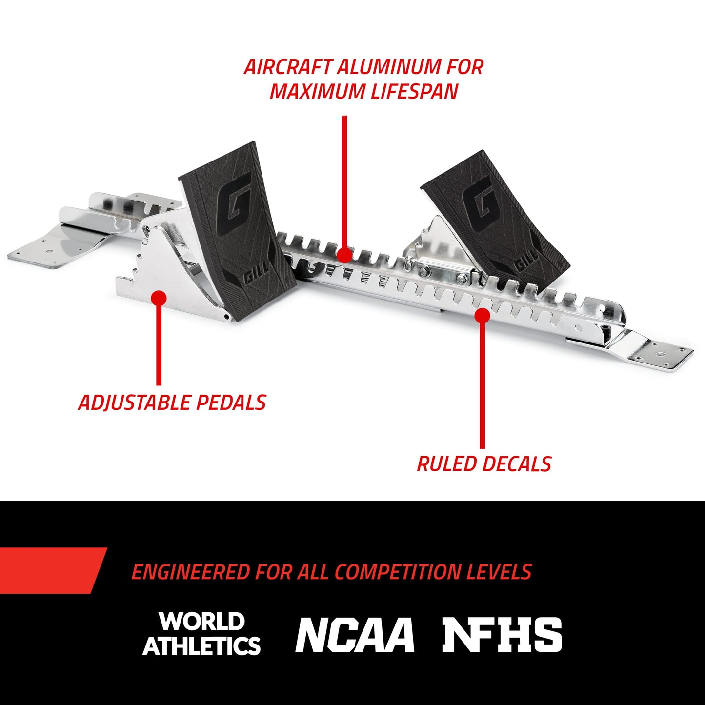 Gill Athletics S2 Starting Block 8" Tall Cast Aluminum Pedals - Designed for High Level Track & Field Competition - Pedals Feature Four Angle Adjustments - Includes 1⁄2” Pyramid Spikes - Royal Blue