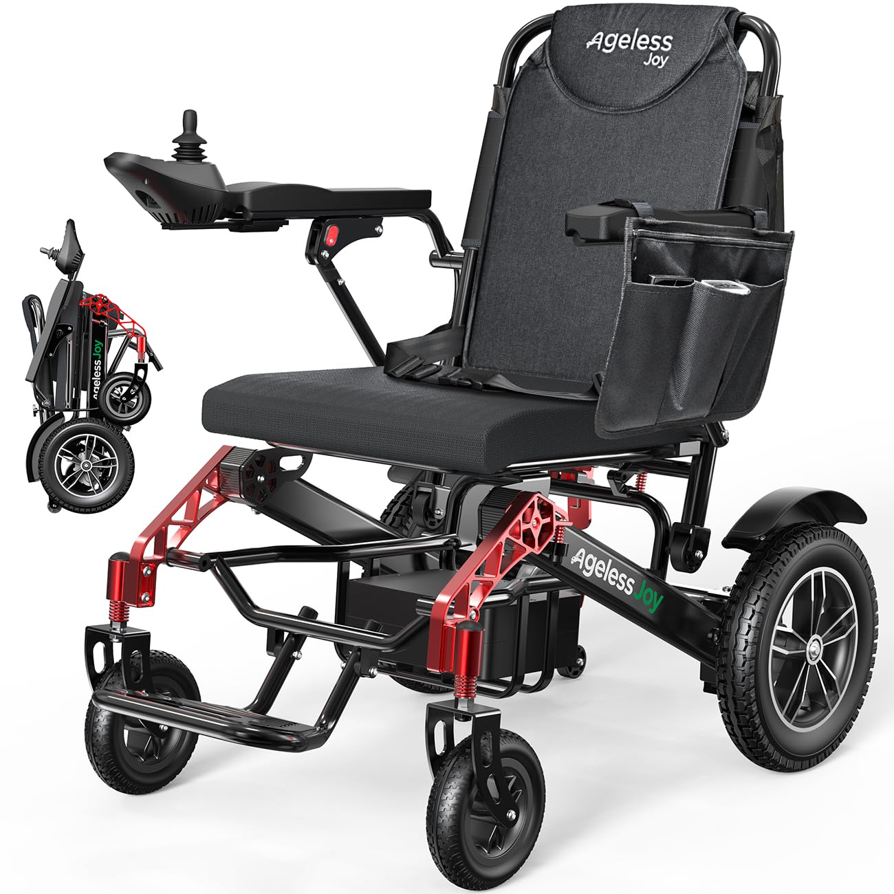 AGELESSJOY Electric Wheelchairs for Adults & Seniors, 15 Miles Range All-Terrain Foldable Portable Power Motorized Wheelchair with 500W Motors, Airline Approved 350 lbs Capacity, Red