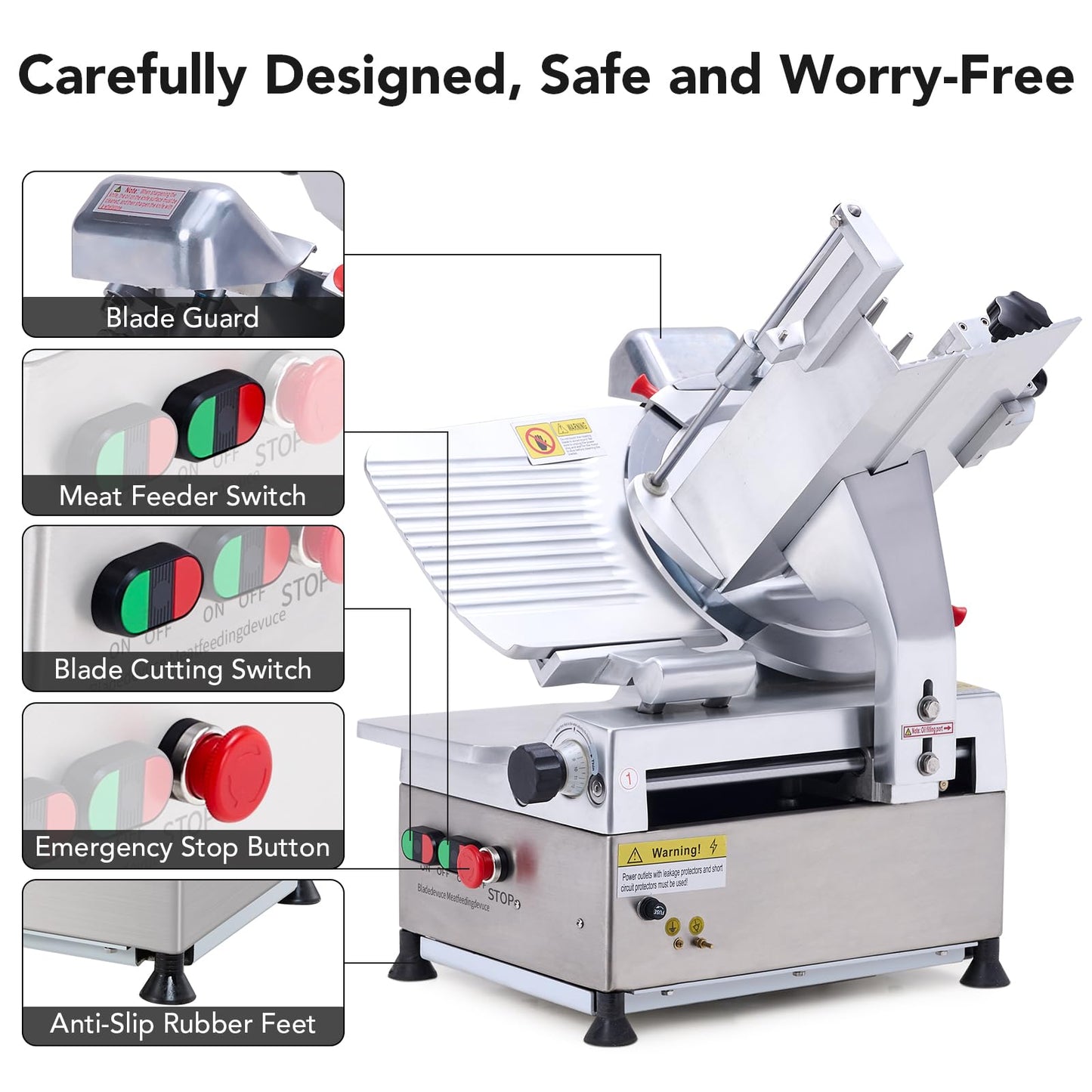 GarveeHome Commercial Meat Slicer, 550W Automatic Meat Slicer with 12 in Carbon Steel Blade, Adjustable Thickness From 0～14 mm Suitable for Commercial/Home Use