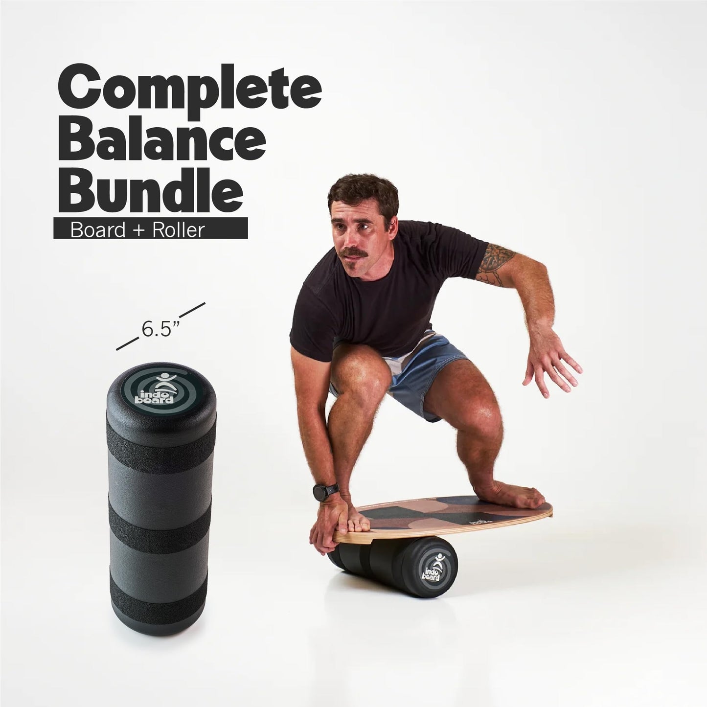 The Original Indo Board - Balance Board Trainer for Core Strength, Stability & Athletic Performance - Surfing, Skateboarding, Snowboarding, Yoga, Physical Therapy & More. Includes Board and Roller. "Cuby" Design.