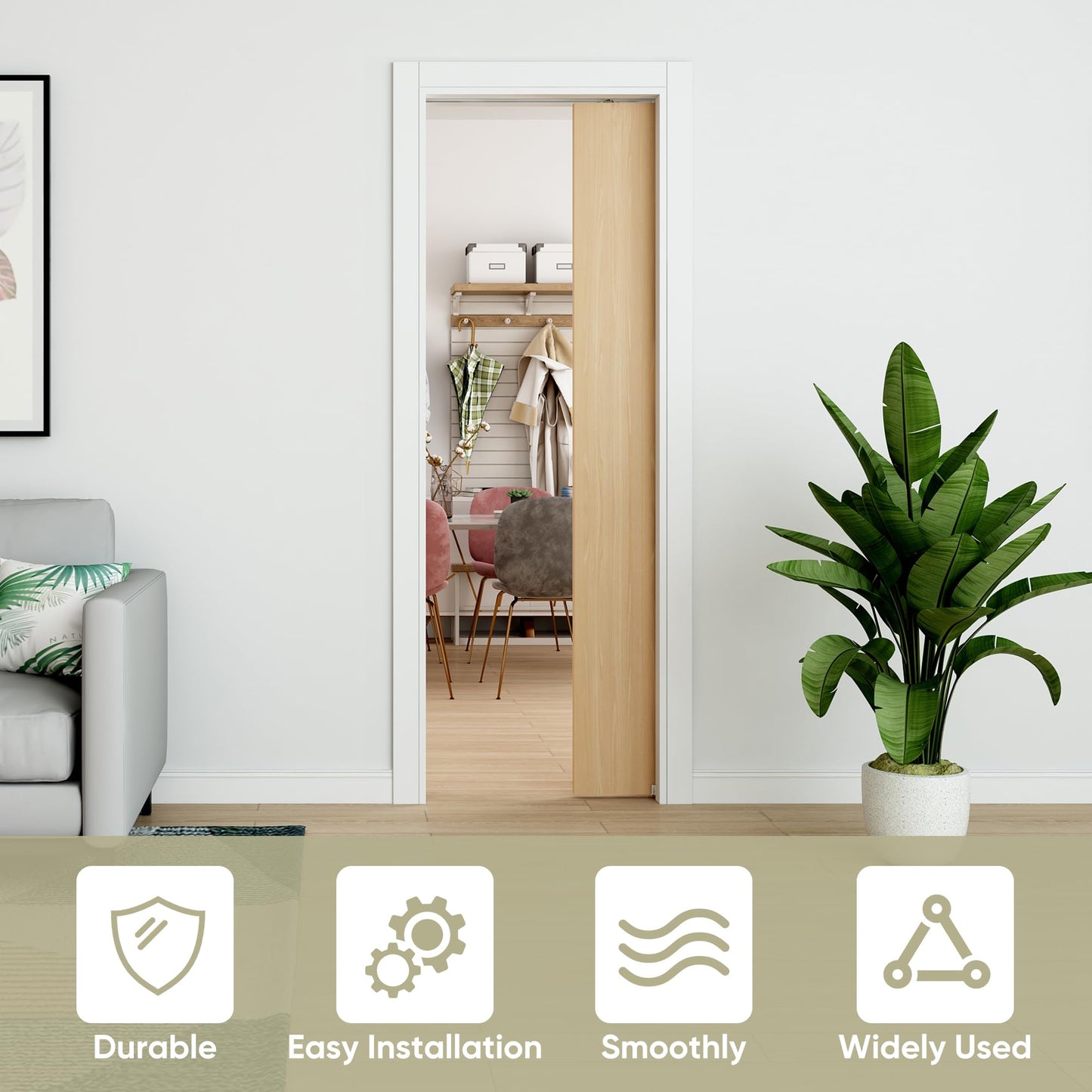 BarnBase Pocket Door Hardware Kit, 8FT Spliced Aluminum Track, 92" Quiet & Smooth Sliding, Suitable for Door Width 24"-48"