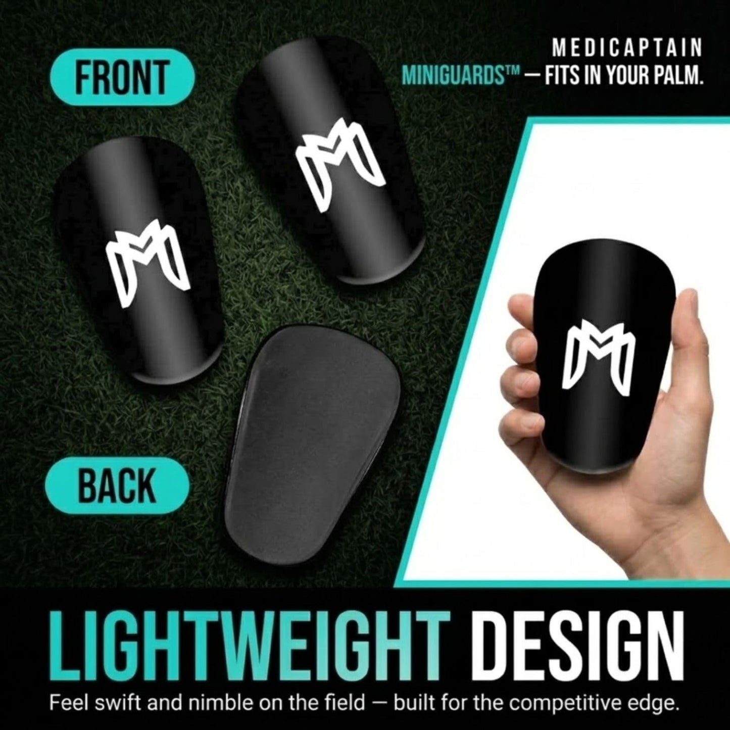 MediCaptain MiniGuards - Mini Shin Guards for Soccer Players - Tiny Shin Pads for Men, Women, Teens - Miniature Shin Guards 3.9 x 2.4 inch - Perfect for High Level Soccer Athletes (Black)
