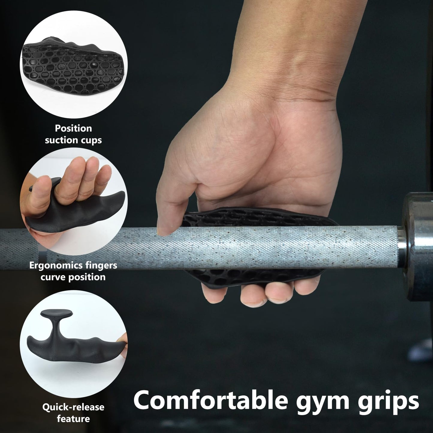 Krotour Rubber Gym Grips for Weights Training, Ergonomic Workout Grip for Weight Lifting Men Women Hand Protector Gym Gloves, Weight Lifting Grips for Bodybuilding, Deadlifts