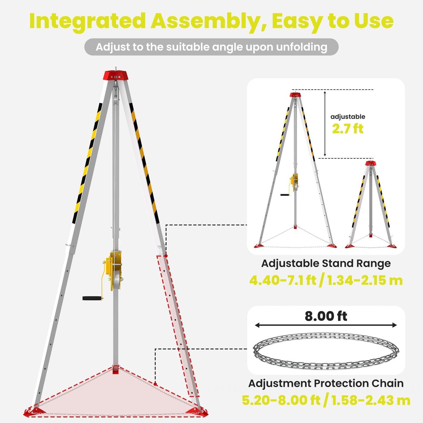 Traditional Confined Space Tripod, 1800lbs Confined Space Tripod Kit, Confined Rescue Tripod for Traditional