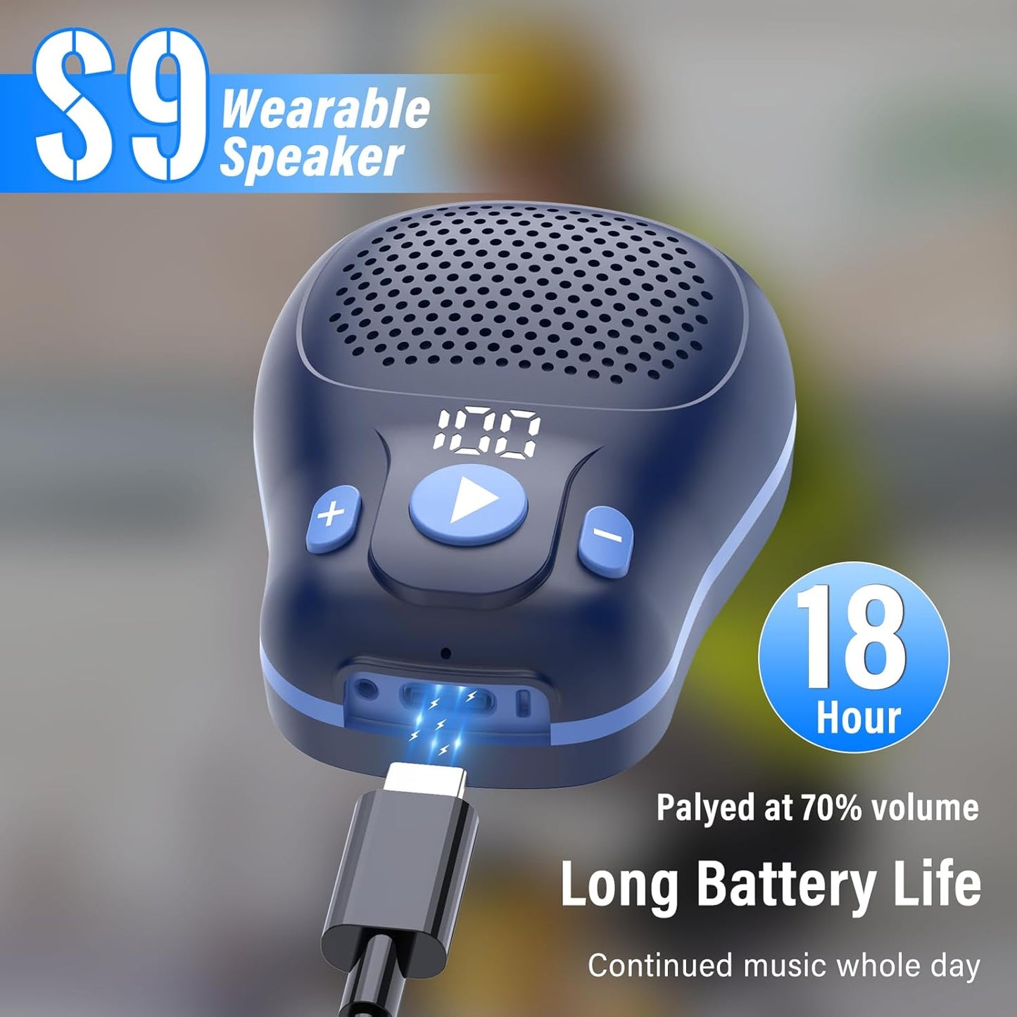 ZYHKON IP56 18 Waterproof Mini Clip Speaker Up to Hours Battery Life, Built-in Mic for Hands-Free Music/Calls, Dark