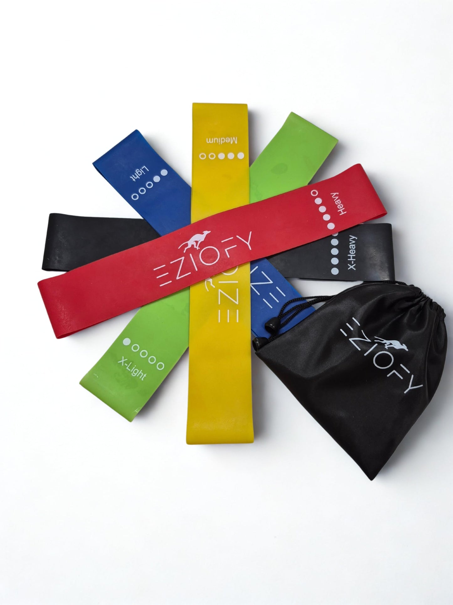 Eziofy Resistance Bands Set of 5 – Natural Latex Loop Exercise Bands for Legs, Glutes & Full Body – 10–45 lbs – Workout, Pilates, Physical Therapy – Includes Carry Bag