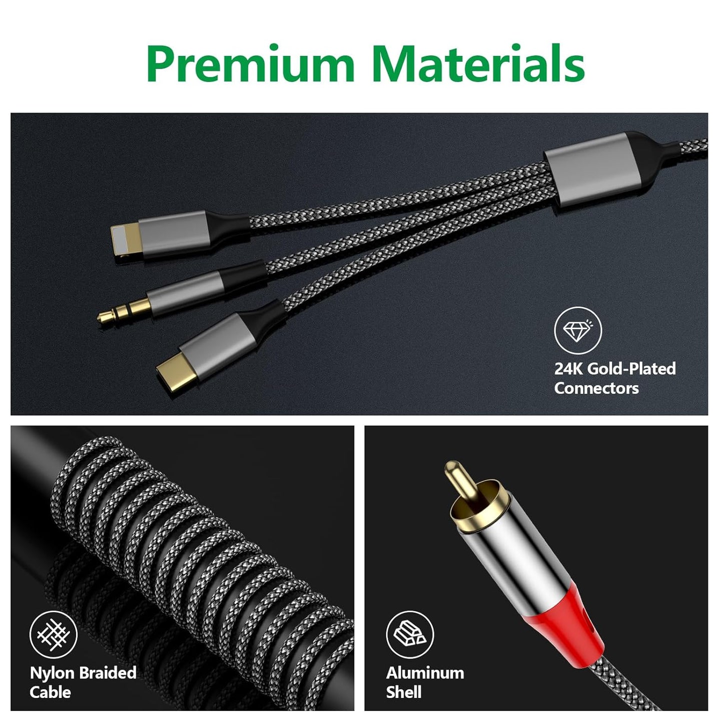 Liaoan Weiyu 2 3.5mm (1.3M/7.55FT) Three in one RCA Audio Cable, Used to Connect RCA Cable Adapter, USB C to RCA Cable